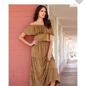 Boston Proper Boho Chic large suede maxi dress
